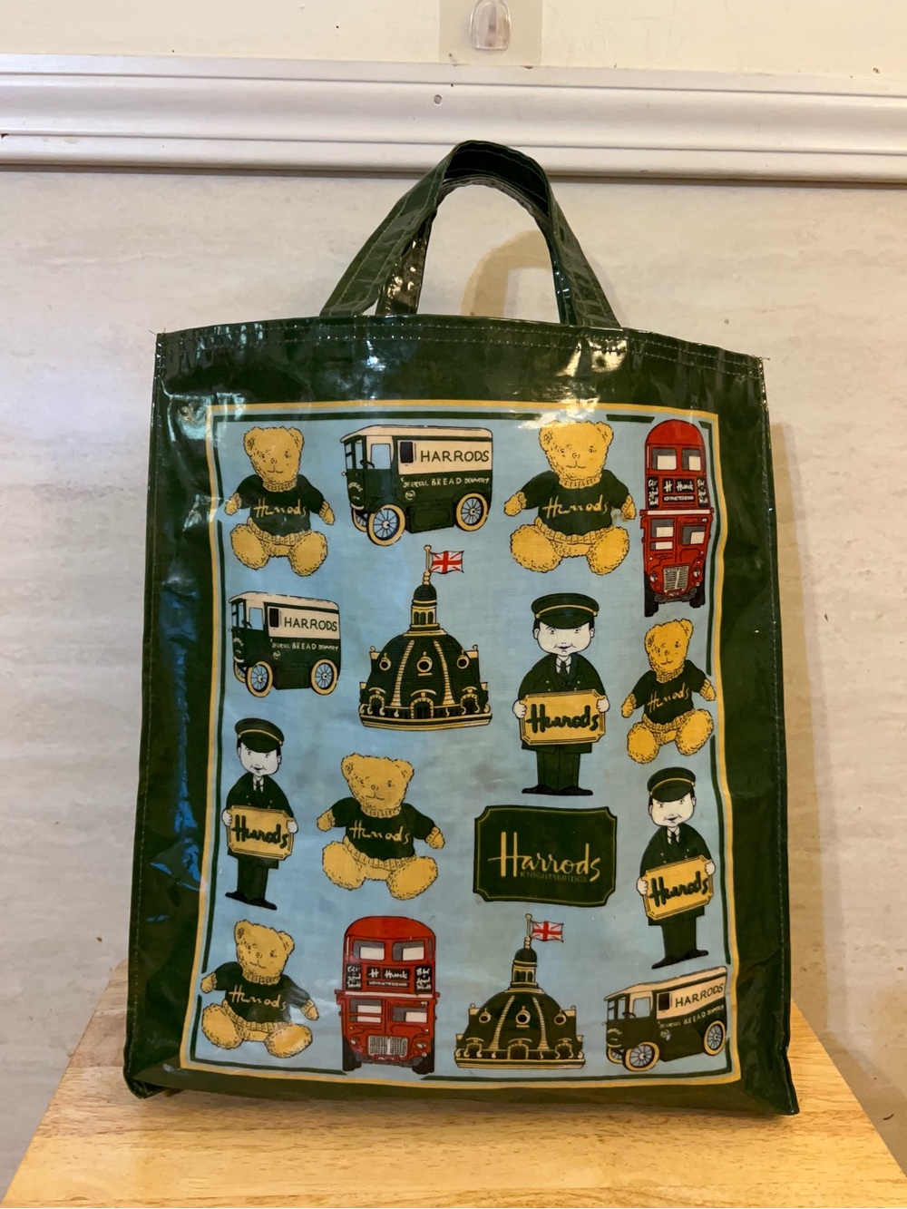 Vintage Harrods Knightsbridge PVC  Tote with London Teddy Motifs